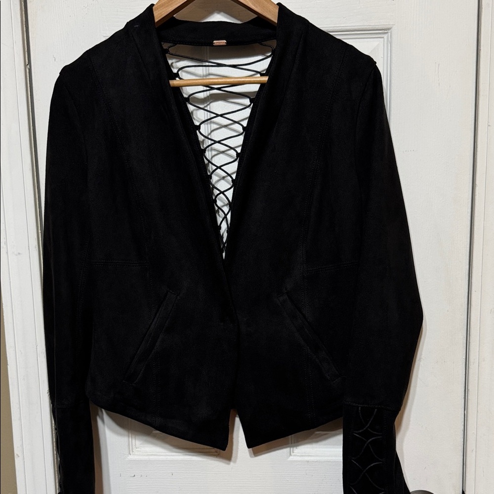 Free People Black Women's Blazer with Lace-Up Back